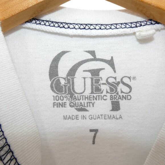 Guess Kids Boys White Graphic T-Shirt Size 7 Logo Patchwork SS Tee Streetwear - Picture 4 of 4